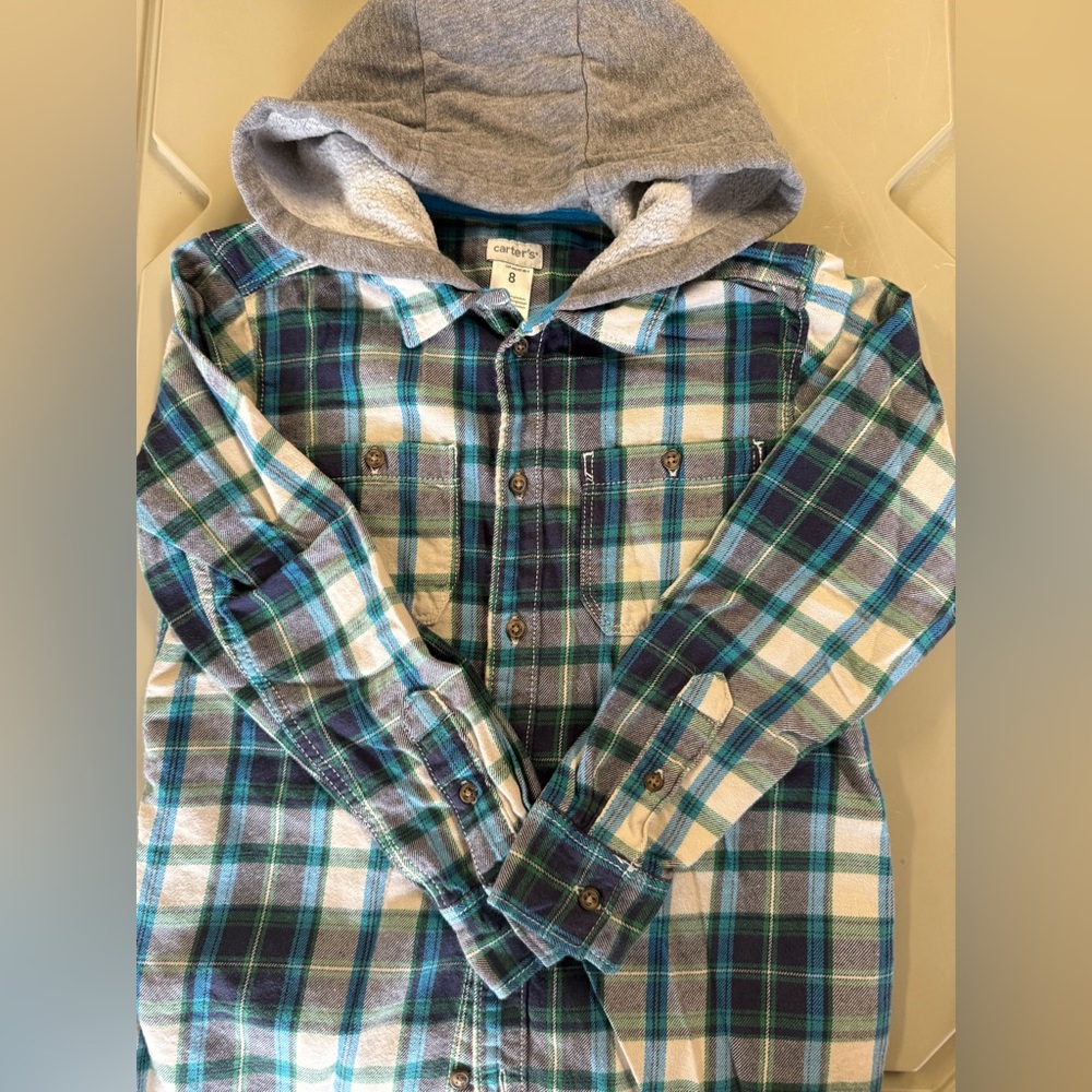 Carter's Plaid Button-Down Shirt with Hood